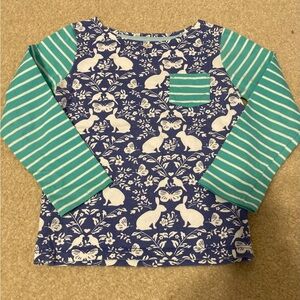 Mini Boden Blue and Green Animal Print Long Sleeve Tee